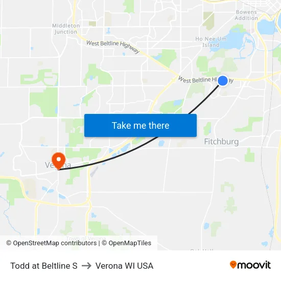 Todd at Beltline S to Verona WI USA map