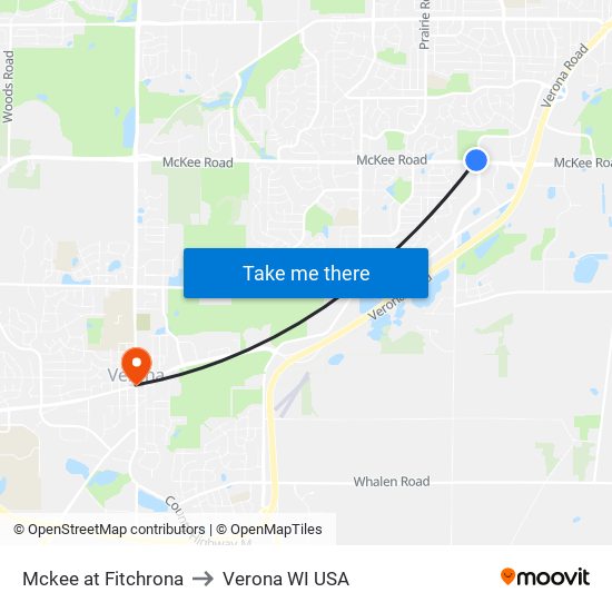 Mckee at Fitchrona to Verona WI USA map