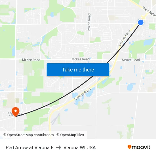 Red Arrow at Verona E to Verona WI USA map