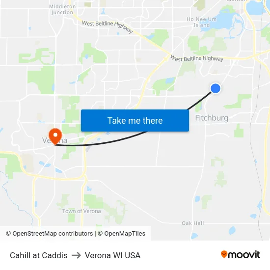 Cahill at Caddis to Verona WI USA map