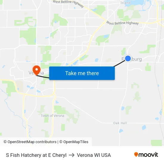 S Fish Hatchery at E Cheryl to Verona WI USA map