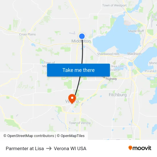 Parmenter at Lisa to Verona WI USA map