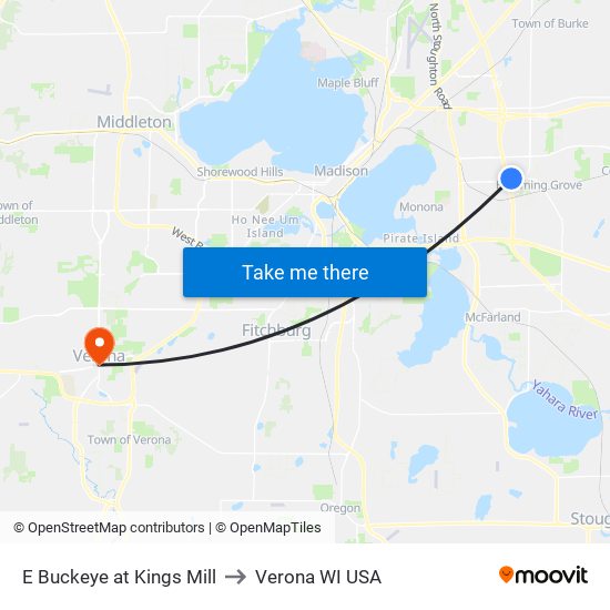 E Buckeye at Kings Mill to Verona WI USA map