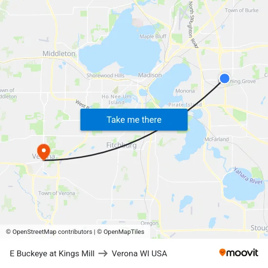E Buckeye at Kings Mill to Verona WI USA map
