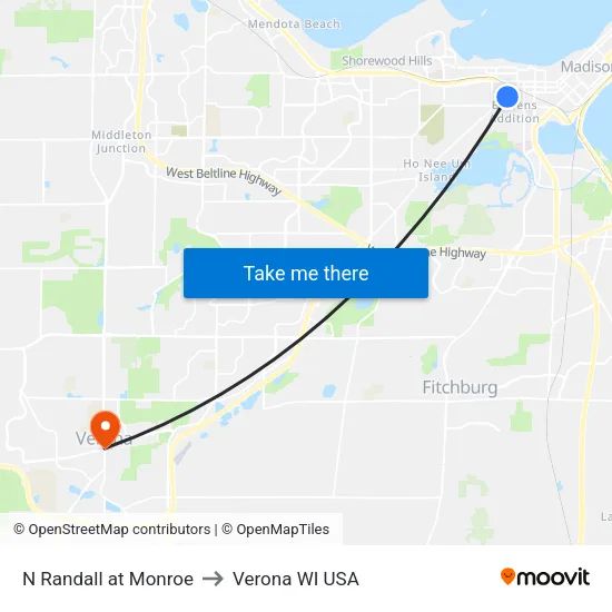 N Randall at Monroe to Verona WI USA map