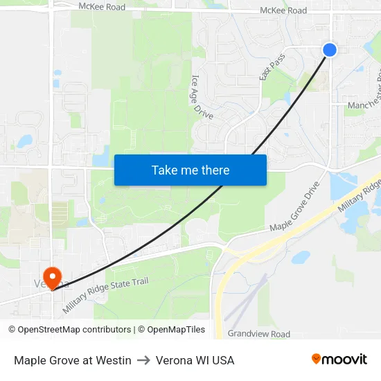 Maple Grove at Westin to Verona WI USA map