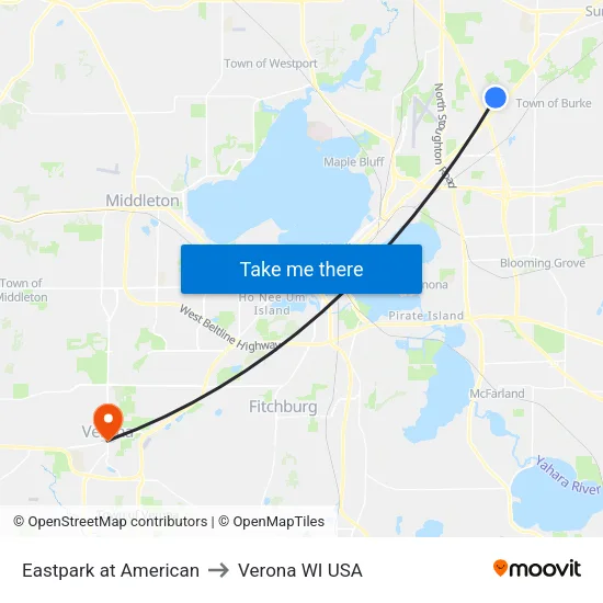 Eastpark at American to Verona WI USA map