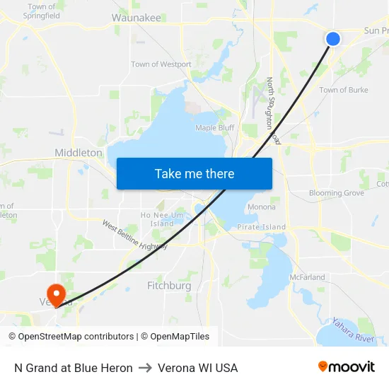 N Grand at Blue Heron to Verona WI USA map
