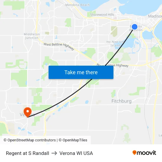 Regent at S Randall to Verona WI USA map