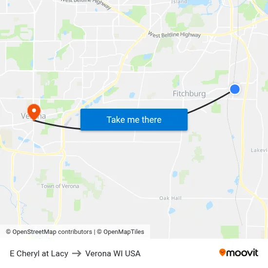 E Cheryl at Lacy to Verona WI USA map