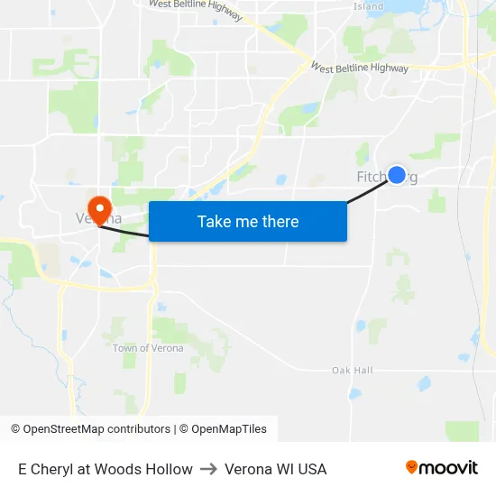E Cheryl at Woods Hollow to Verona WI USA map