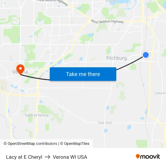 Lacy at E Cheryl to Verona WI USA map