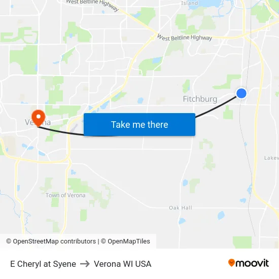E Cheryl at Syene to Verona WI USA map