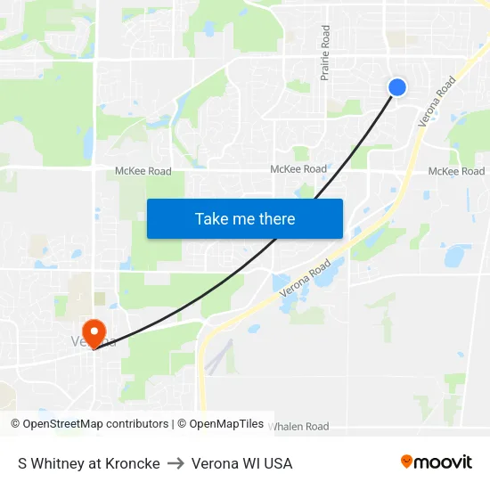 S Whitney at Kroncke to Verona WI USA map