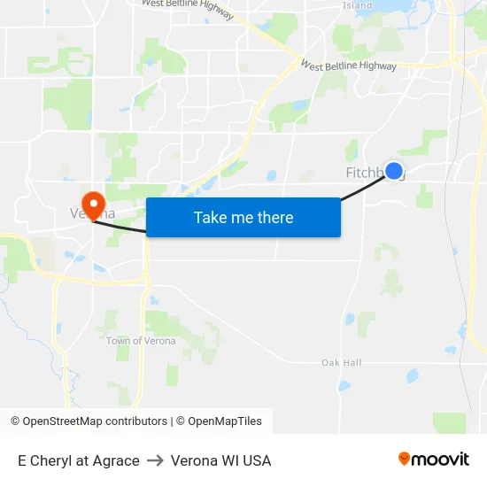 E Cheryl at Agrace to Verona WI USA map