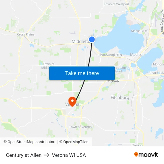 Century at Allen to Verona WI USA map