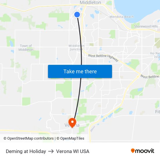 Deming at Holiday to Verona WI USA map