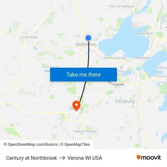 Century at Northbrook to Verona WI USA map