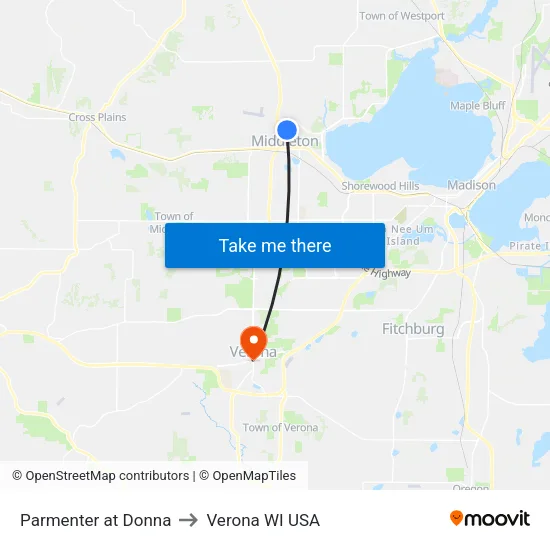 Parmenter at Donna to Verona WI USA map