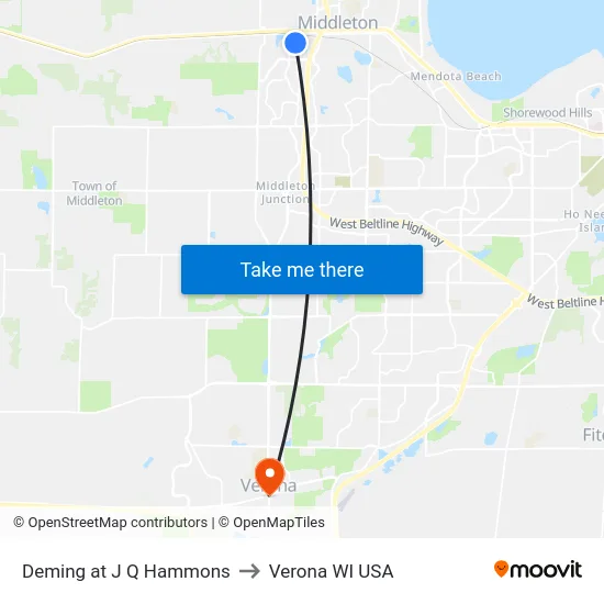 Deming at J Q Hammons to Verona WI USA map
