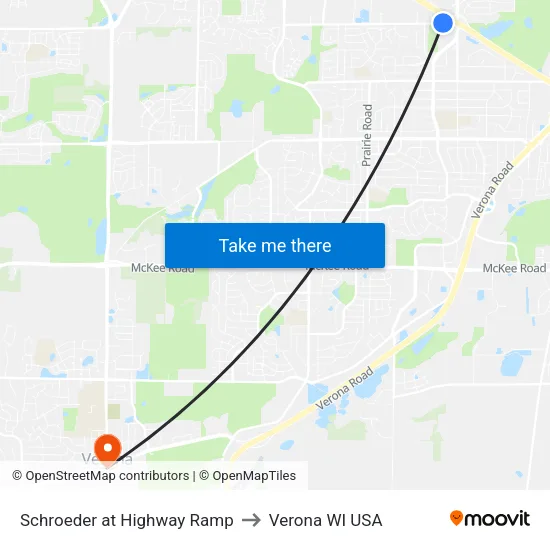 Schroeder at Highway Ramp to Verona WI USA map
