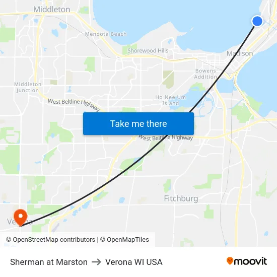 Sherman at Marston to Verona WI USA map