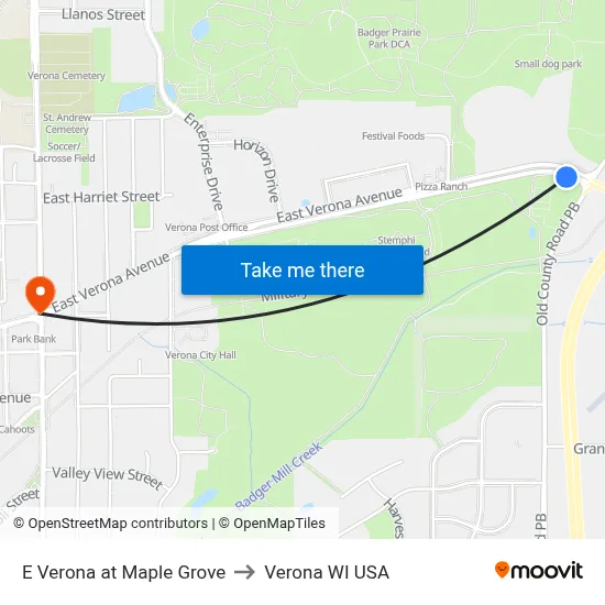 E Verona at Maple Grove to Verona WI USA map