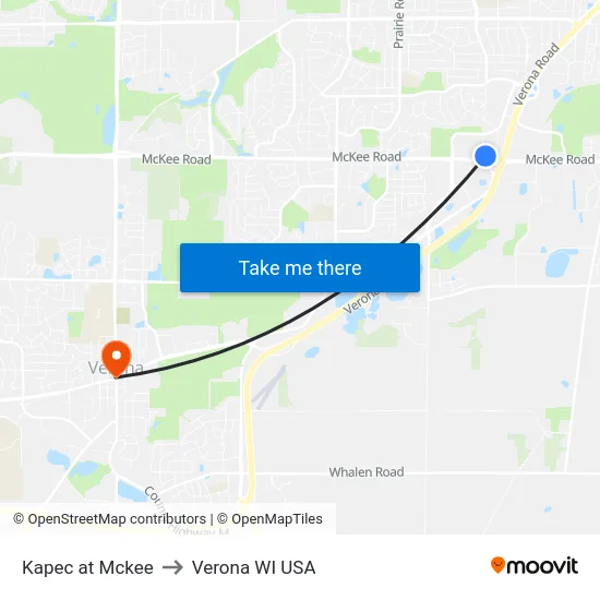 Kapec at Mckee to Verona WI USA map