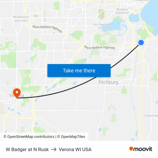 W Badger at N Rusk to Verona WI USA map