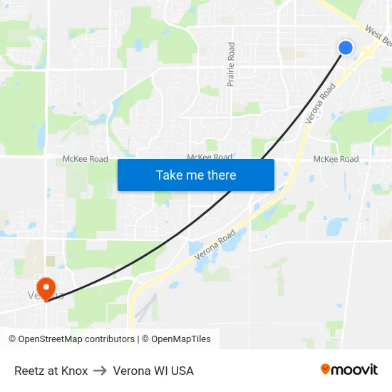 Reetz at Knox to Verona WI USA map