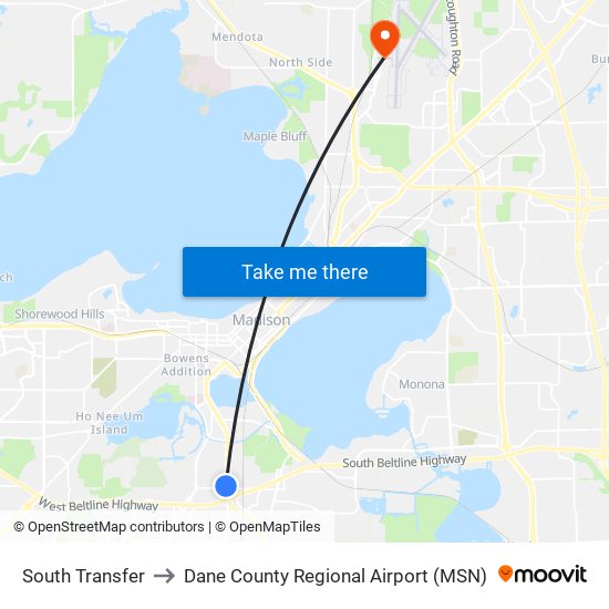 South Transfer to Dane County Regional Airport (MSN) map