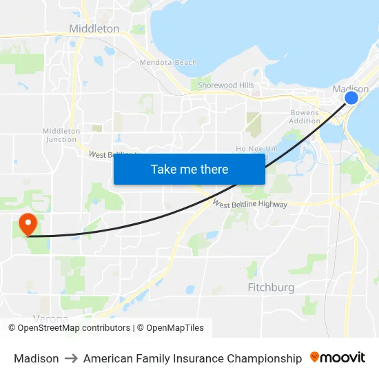 Madison to American Family Insurance Championship map