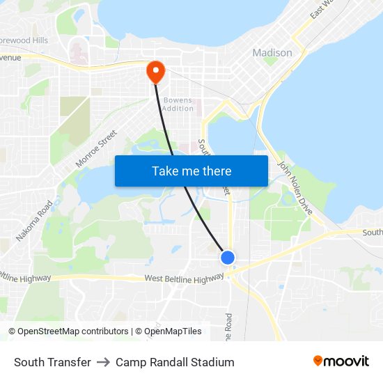 South Transfer to Camp Randall Stadium map