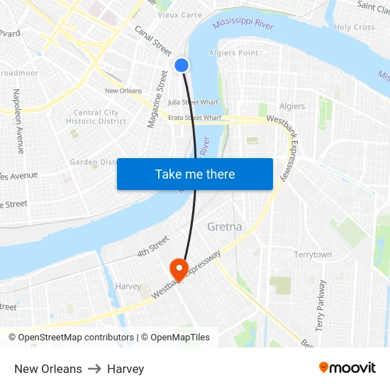New Orleans to Harvey map
