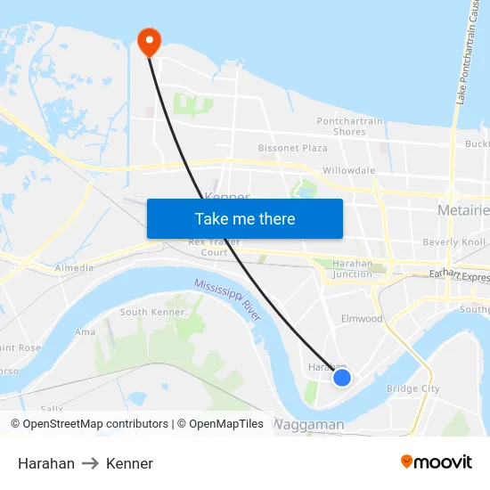 Harahan to Kenner map