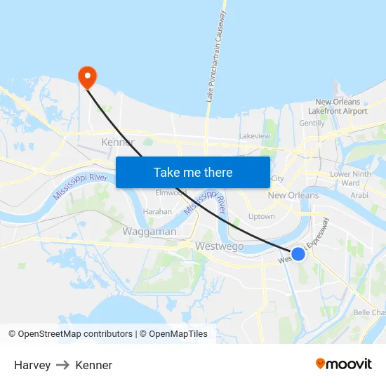 Harvey to Kenner map