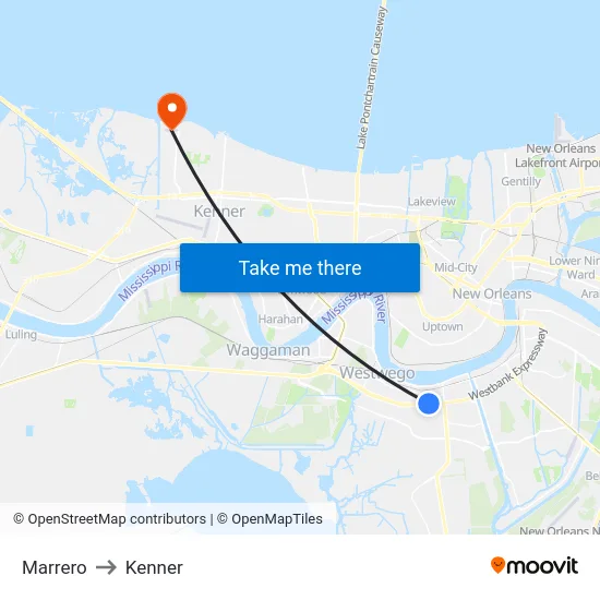 Marrero to Kenner map