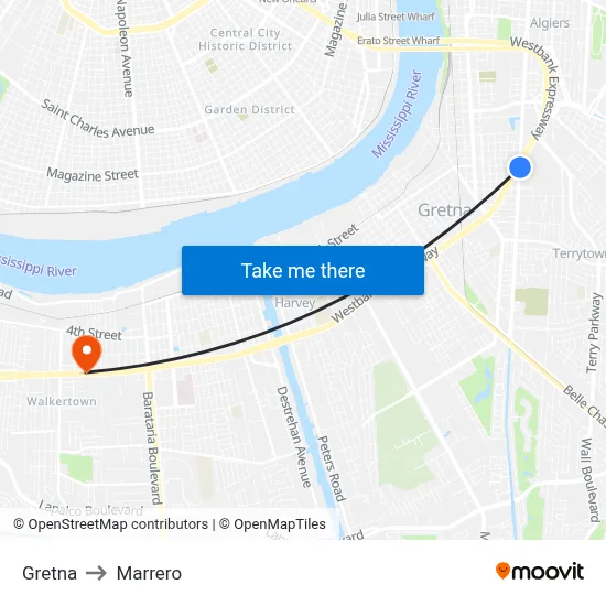 Gretna to Marrero map