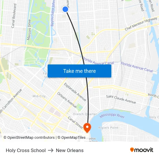 Holy Cross School to New Orleans map