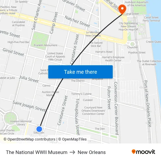 The National WWII Museum to New Orleans map