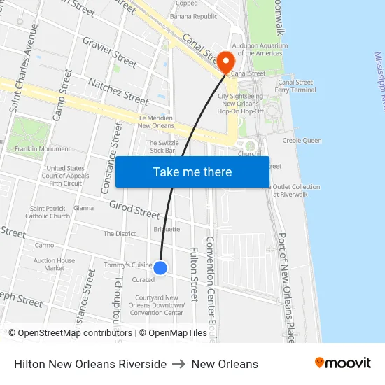 Hilton New Orleans Riverside to New Orleans map