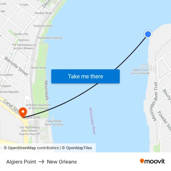 Algiers Point to New Orleans map