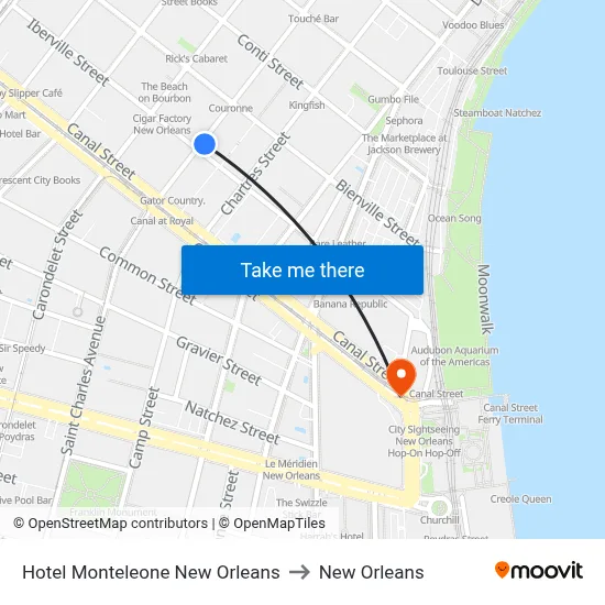 Hotel Monteleone New Orleans to New Orleans map