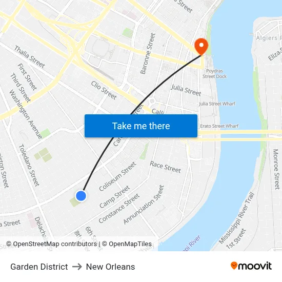 Garden District to New Orleans map
