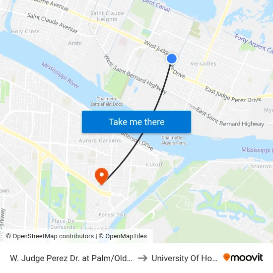 W. Judge Perez Dr. at Palm/Old Hickory Ave. to University Of Holy Cross map