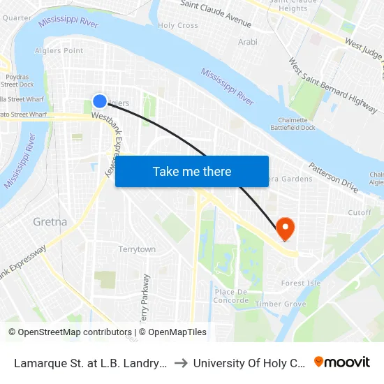 Lamarque St. at L.B. Landry Ave. to University Of Holy Cross map