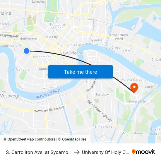 S. Carrollton Ave. at Sycamore St. to University Of Holy Cross map