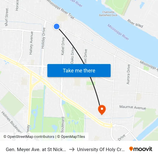 Gen. Meyer Ave. at St Nick St. to University Of Holy Cross map