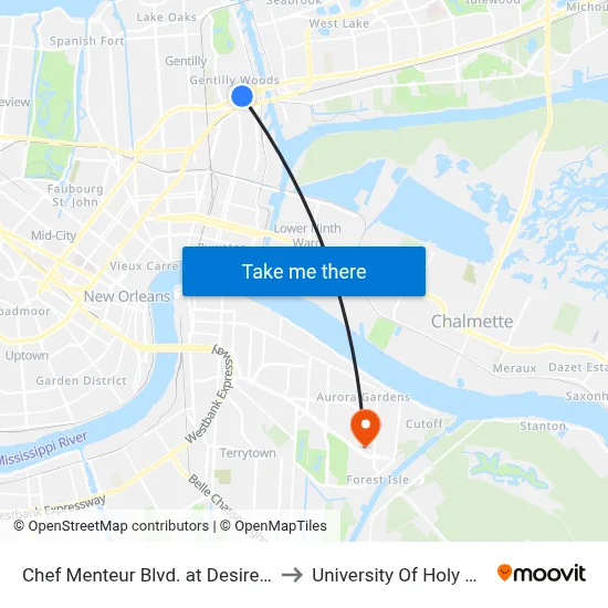 Chef Menteur Blvd. at Desire Pkwy to University Of Holy Cross map