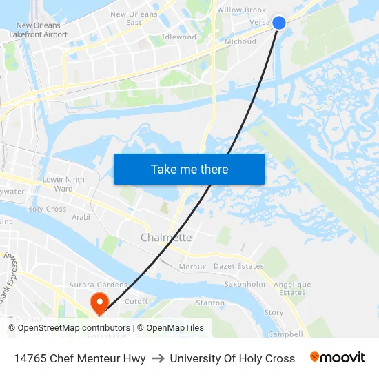 14765 Chef Menteur Hwy to University Of Holy Cross map